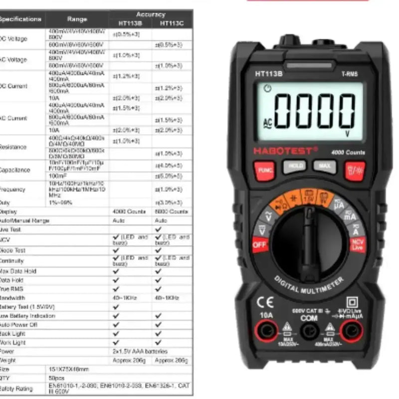 Habicare HBC Professional Digital Multimeter Habicare HT113B Digital Multimeter True RMS NCV