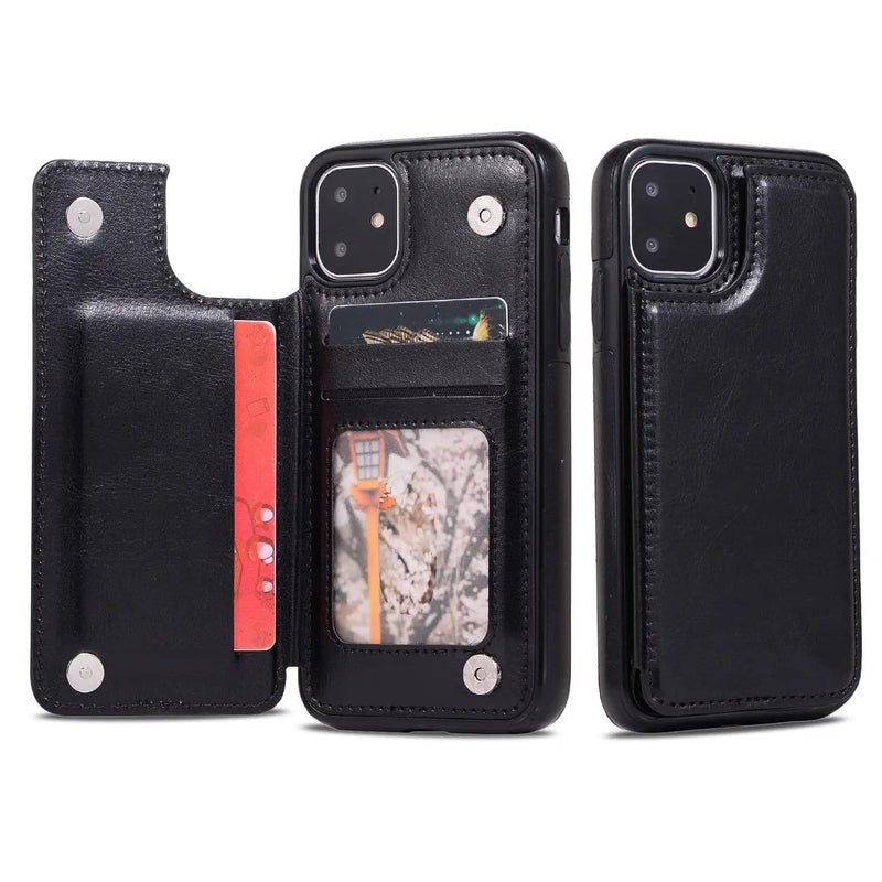 iPhone 13 Pro PU Leather Wallet Case With Card Slots Flip Cover Black – view 1