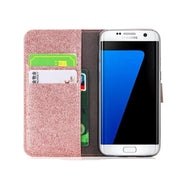 salelink.co.nz Unbranded Samsung S6 Edge Case Pink Glitter Leather Wallet Case Kickstand for S6 Edge