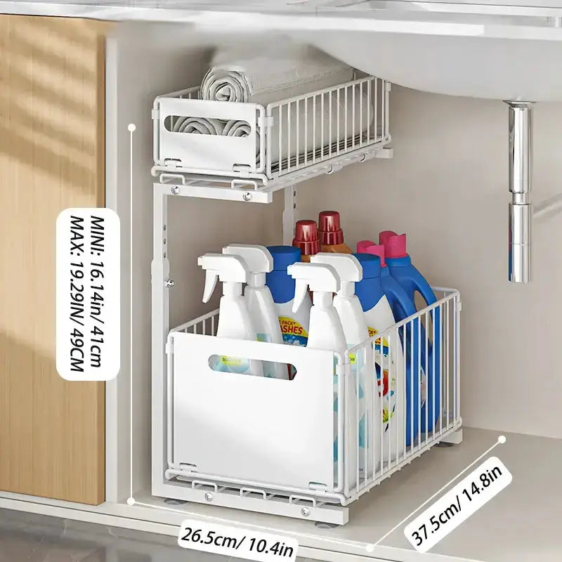 Pull-Out Under Sink Organizer – 2-Tier Adjustable Sliding Shelf (Black & White) – view 7