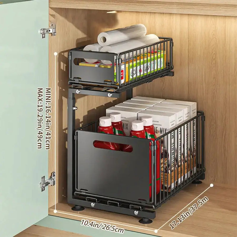 Pull-Out Under Sink Organizer – 2-Tier Adjustable Sliding Shelf (Black & White) – view 8