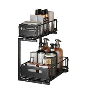 Pull-Out Under Sink Organizer – 2-Tier Adjustable Sliding Shelf (Black & White) – view 2
