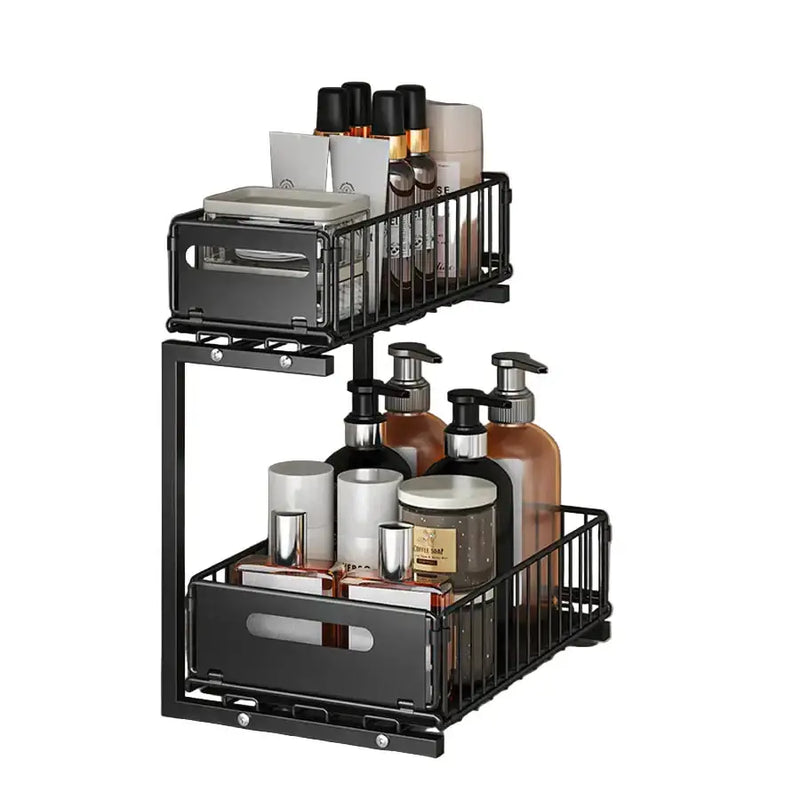 Pull-Out Under Sink Organizer – 2-Tier Adjustable Sliding Shelf (Black & White) – view 2