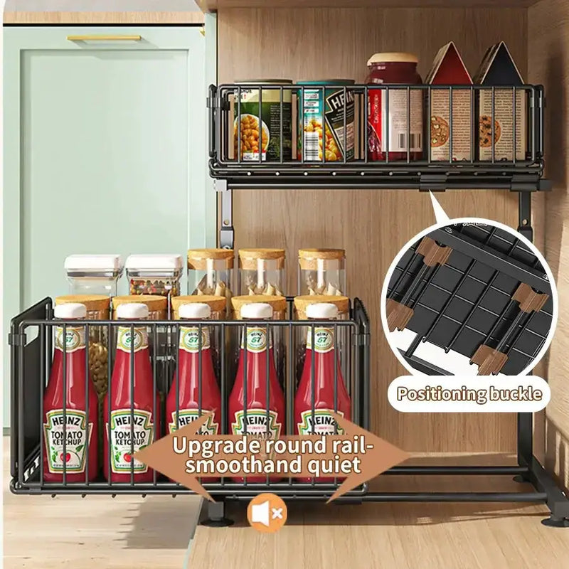 Pull-Out Under Sink Organizer – 2-Tier Adjustable Sliding Shelf (Black & White) – view 4