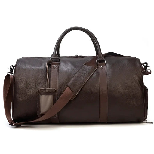 Leather Business Travel Bag - Premium Duffel with Multiple Compartments | Black & Bronze – view 2