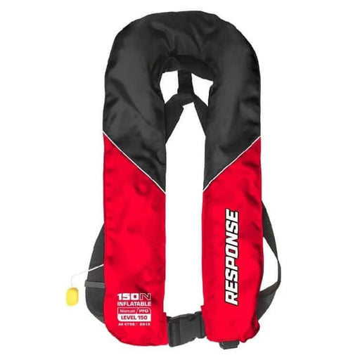 Response Manual Inflatable Life Jacket Adult Red Black 150N Buoyancy Lightweight Comfort