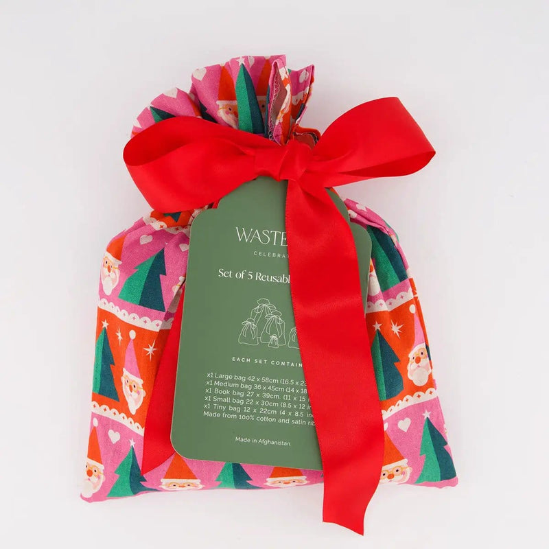 Waste Free Celebrations Fabric Gift Bags Papa Noel (Reusable Gift Bag Set) Papa Noel (Reusable Gift Bag Set)
