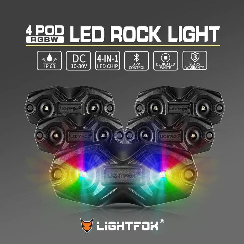 Kiwi Offroad General LIGHTFOX RGBW LED Rock Lights - 4 Pack Lightfox RGBW Rock Lights 4 Pack For Offroad Jeeps