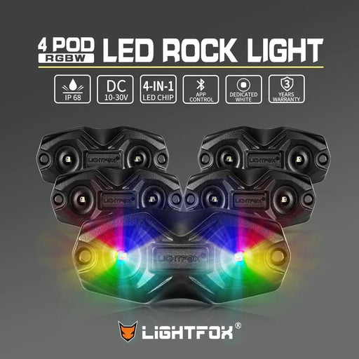 Kiwi Offroad General LIGHTFOX RGBW LED Rock Lights - 4 Pack Lightfox RGBW Rock Lights 4 Pack For Offroad Jeeps