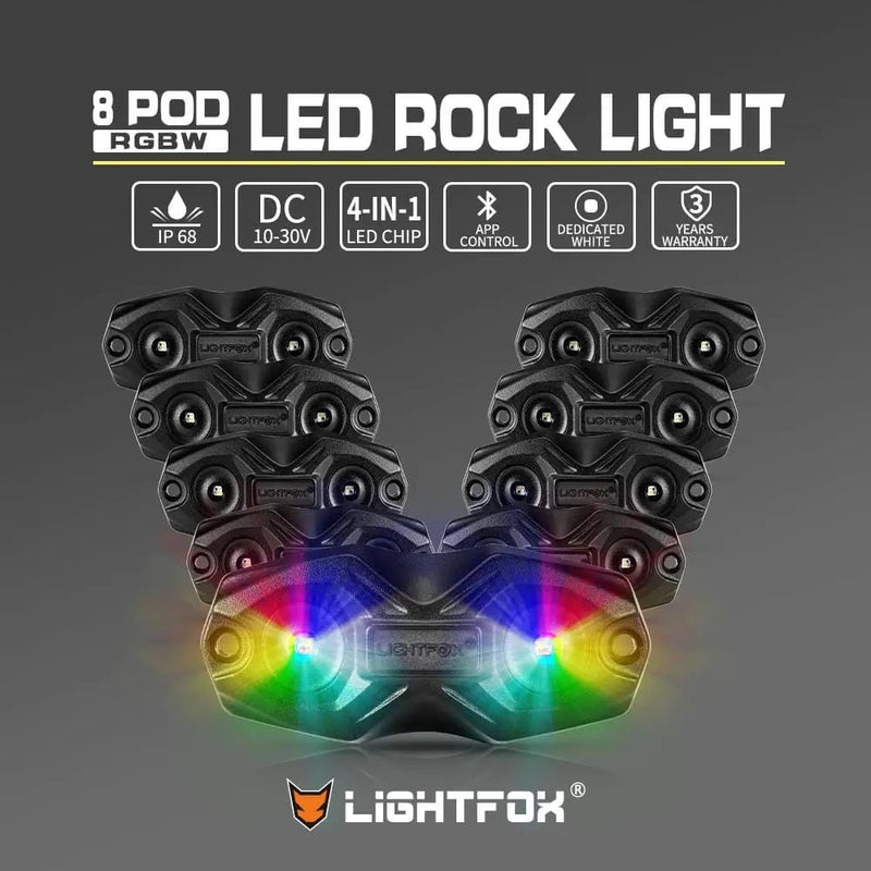 Kiwi Offroad LIGHTFOX RGBW LED Rock Lights - 8 Pack Lightfox RGBW Rock Lights 8 Pack Offroad Kit