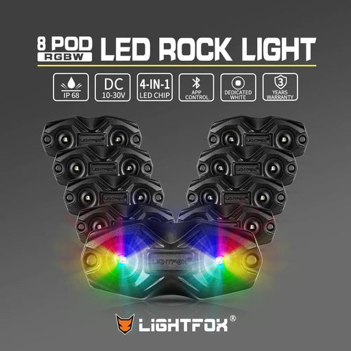 Kiwi Offroad LIGHTFOX RGBW LED Rock Lights - 8 Pack Lightfox RGBW Rock Lights 8 Pack Offroad Kit