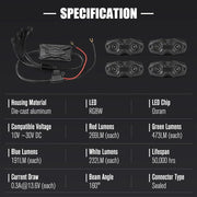 Kiwi Offroad General LIGHTFOX RGBW LED Rock Lights - 4 Pack Lightfox RGBW Rock Lights 4 Pack For Offroad Jeeps