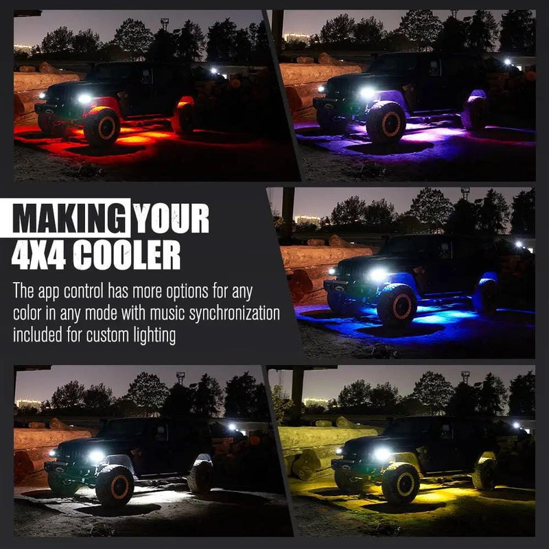 Kiwi Offroad General LIGHTFOX RGBW LED Rock Lights - 4 Pack Lightfox RGBW Rock Lights 4 Pack For Offroad Jeeps