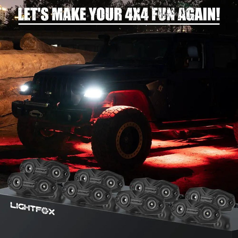 Kiwi Offroad LIGHTFOX RGBW LED Rock Lights - 8 Pack Lightfox RGBW Rock Lights 8 Pack Offroad Kit