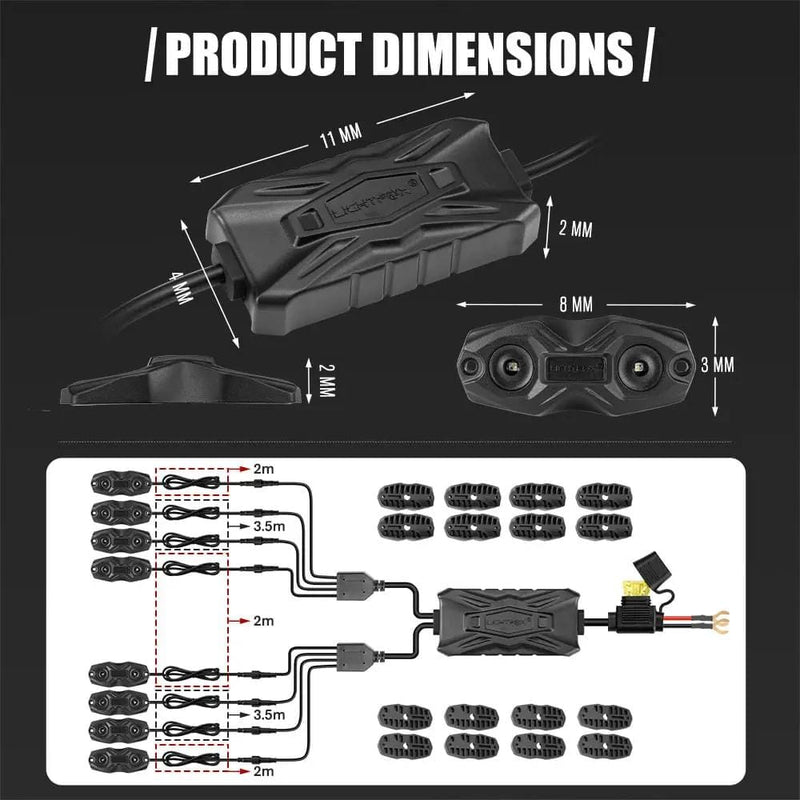 Kiwi Offroad LIGHTFOX RGBW LED Rock Lights - 8 Pack Lightfox RGBW Rock Lights 8 Pack Offroad Kit