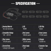 Kiwi Offroad LIGHTFOX RGBW LED Rock Lights - 8 Pack Lightfox RGBW Rock Lights 8 Pack Offroad Kit