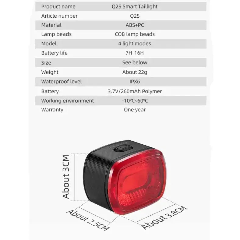 Habicare Smart Bicycle Rear Light with Auto Brake Sensing (IPX6 Waterproof) Smart Bicycle Rear Light with Auto Brake Sensing (IPX6 Waterproof)