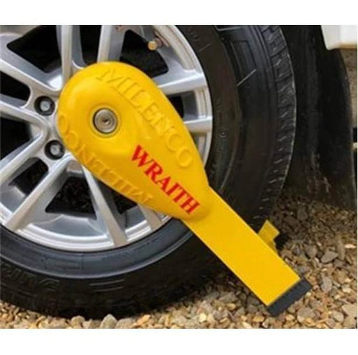 Milenco Wraith 2 Caravan Wheel Lock Premium Steel Security With High Visibility Yellow Cover For Caravans