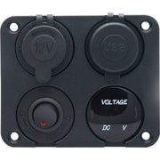 4 Way DC 12V to 24V Car Lighter Socket with Dual USB Charger and Voltmeter – view 3