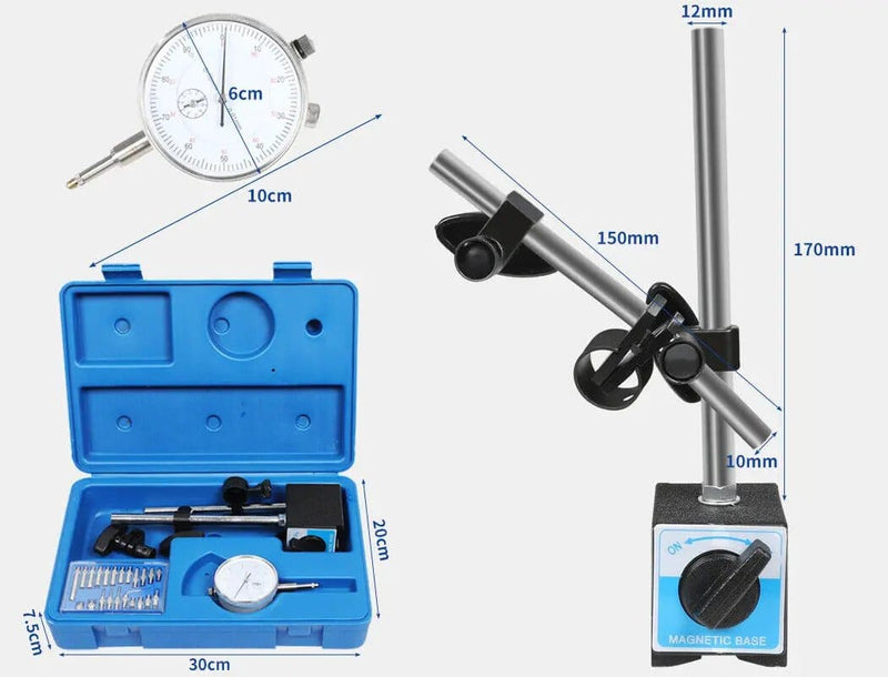 Dial Indicator Gauge Magnetic Base 0-10mm 60KG 22 Indicator Point Set – view 4