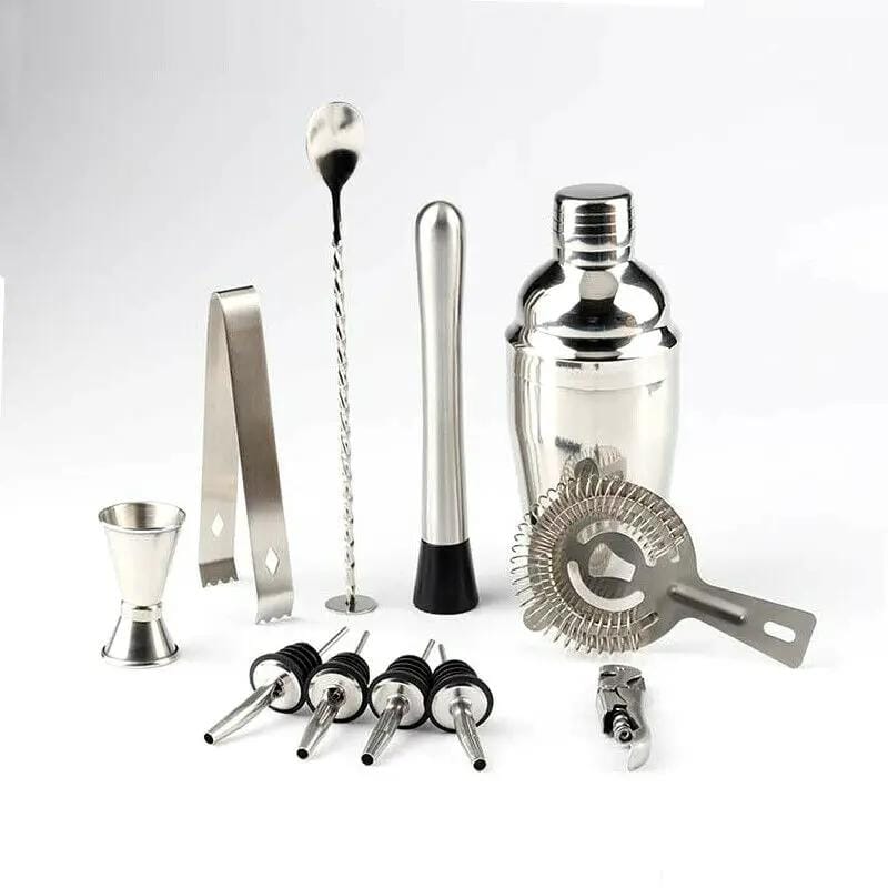 12 Piece Stainless Steel Cocktail Shaker Set With Bamboo Stand Bartender Kit – view 2