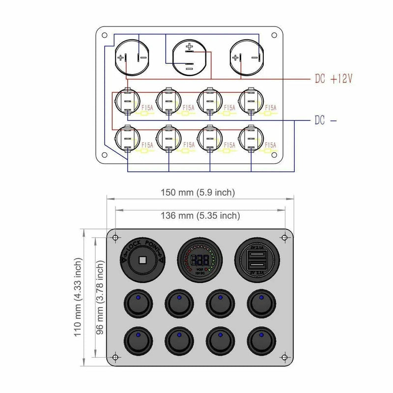 salelink.co.nz Unbranded 8 Gang Car Auto LED Rocker Switch Panel 8 Gang Car LED Rocker Panel With USB Charger 12V Meter