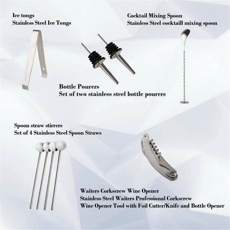 14 Piece Cocktail Shaker Set With 750ml Shaker And Bar Tools Rack – view 4