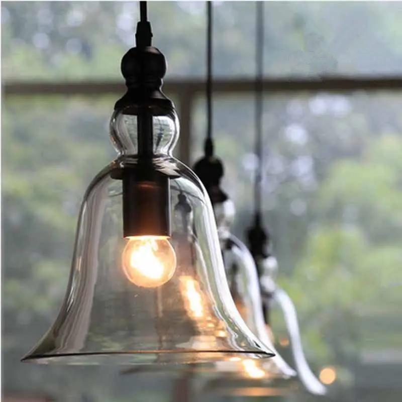 Clear Glass Bell Pendant Light With Edison Bulb Ceiling Lamp – view 3