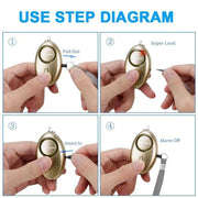 Silver 140dB Personal Alarm Keychain Safety LED Torch Light – view 3