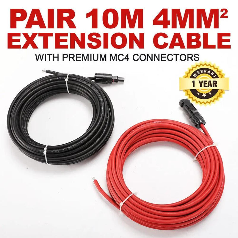 2x 10 m Extension Cable 4mm2 Wire MC4 Connectors Panel Solar to regulator Cable – view 2