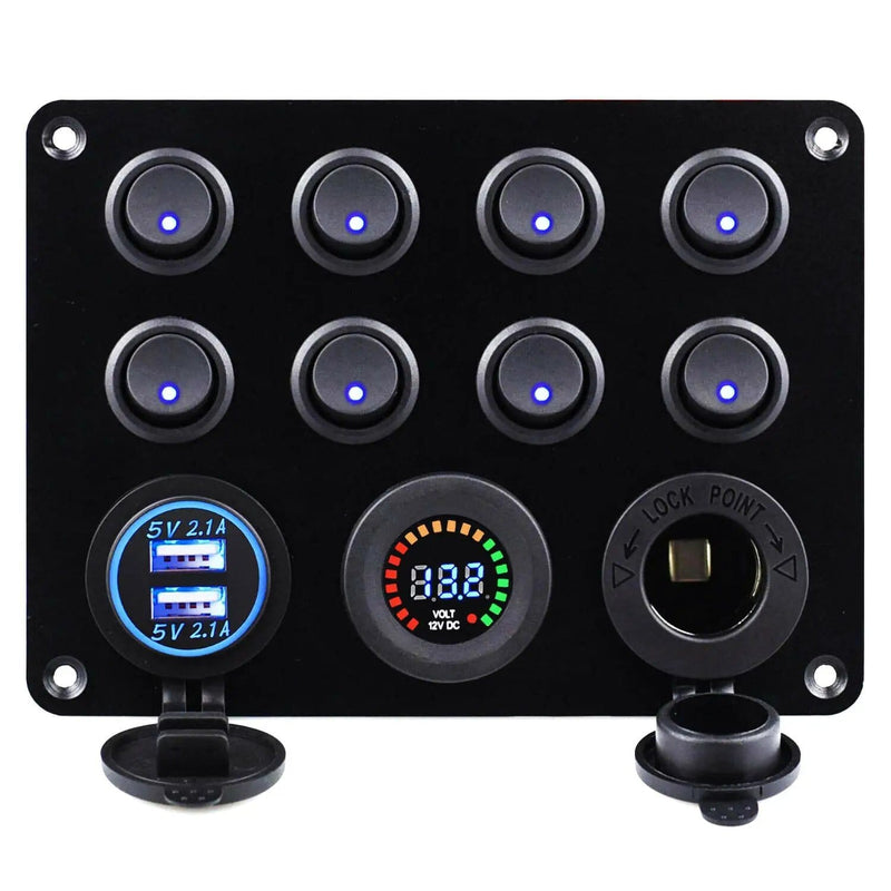 salelink.co.nz Unbranded 8 Gang Car Auto LED Rocker Switch Panel 8 Gang Car LED Rocker Panel With USB Charger 12V Meter