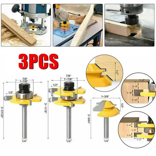 Tongue and Groove Router Bit Set 1/4'' Shank T-type Woodwork Milling Cutter 3pcs – view 2
