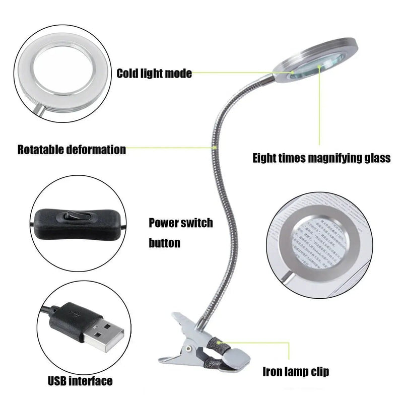 salelink.co.nz Unbranded 8X Magnifying Lamp Desk Table Magnifier Light 8X Magnifying Ring Light Desk Lamp With Clip 10W LED