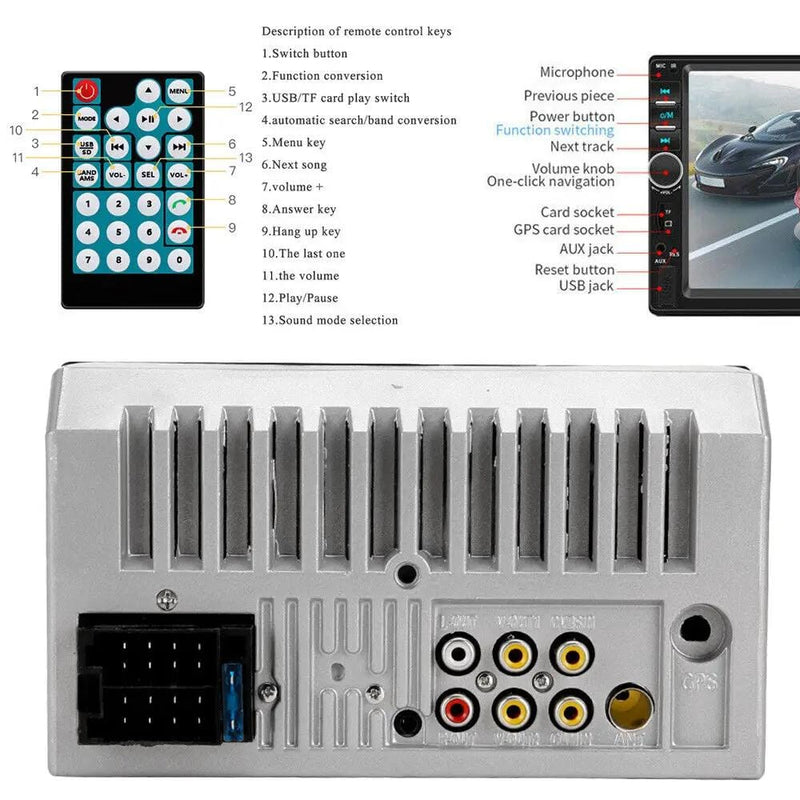 7" Double 2 DIN Bluetooth Head Unit Car Stereo Touch Screen Radio FM/TF/USB/AUX – view 4