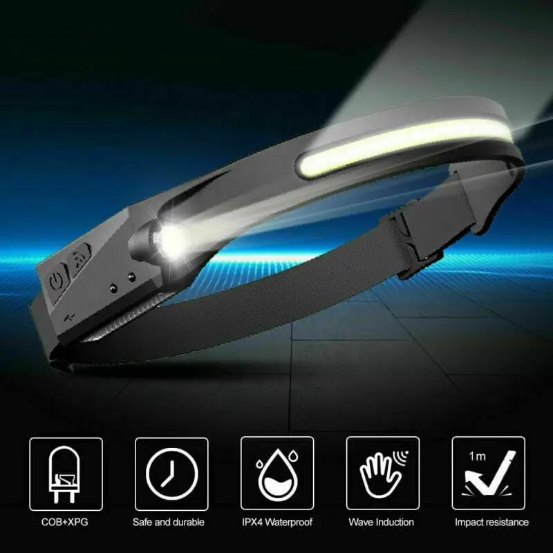 salelink.co.nz Unbranded LED Head Torch Headlight Headlamp Water Resistant COB LED Head Torch With Motion Sensor