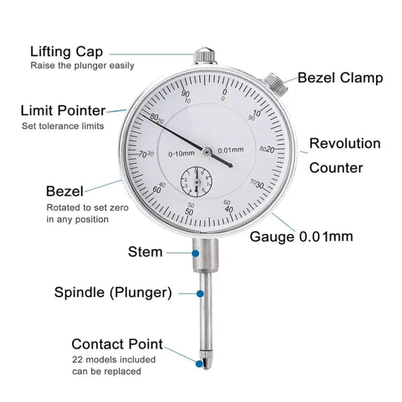 Dial Indicator Gauge Magnetic Base 0-10mm 60KG 22 Indicator Point Set – view 7