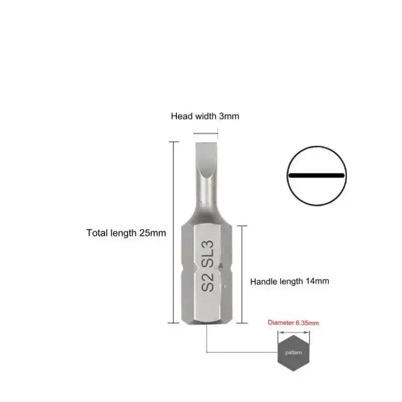 S2 Steel Slotted Screwdriver Bits Set – 1/4" Shank (6 different types available) – view 3