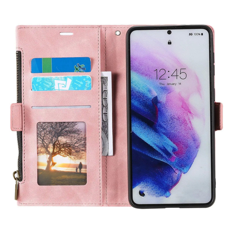 salelink.co.nz Unbranded Samsung S21 Case Samsung S21 Wallet Case Pink PU Leather Dual Layer
