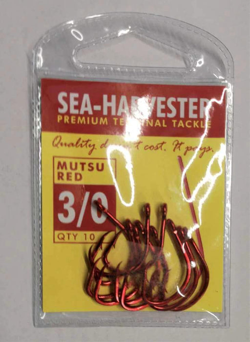 Sea Harvester Mutsu Fishing Hooks Sea Harvester Mutsu red hook 3/0 pkt 10 Sea Harvester Mutsu Red Hook Three Zero Pack 10