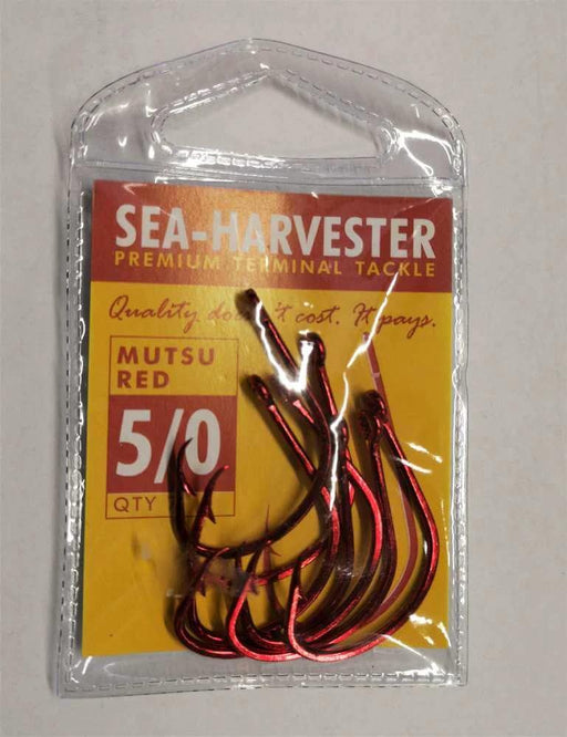 Sea Harvester Mutsu Fishing Hooks Sea Harvester Mutsu red hook 5/0 pkt 7 Sea Harvester Mutsu Red Hook Five Zero Pack Of 7
