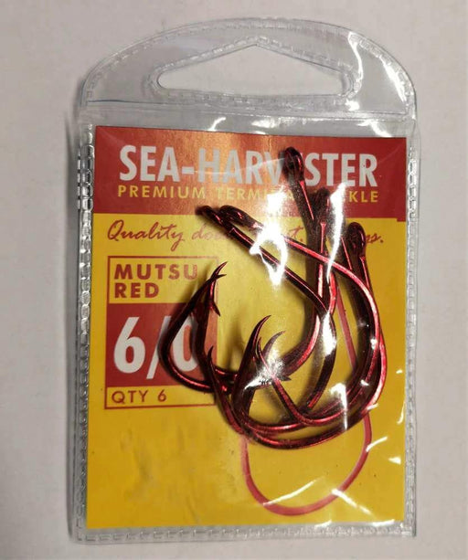 Sea Harvester Mutsu Fishing Hooks Sea Harvester Mutsu red hook 6/0 pkt 6 Sea Harvester Mutsu Red Hook Six Pack
