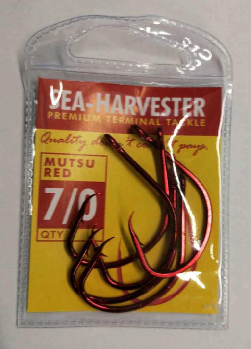 Sea Harvester Mutsu Fishing Hooks Sea Harvester Mutsu red hook 7/0 pkt 5 Sea Harvester Mutsu Red Hook 7/0 Self Setting Hooks