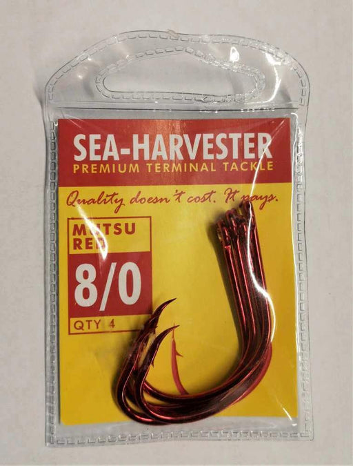 Sea Harvester Mutsu Fishing Hooks Sea Harvester Mutsu red hook 8/0 pkt 4 Sea Harvester Mutsu Red Hook 8 0 Self Setting Hooks