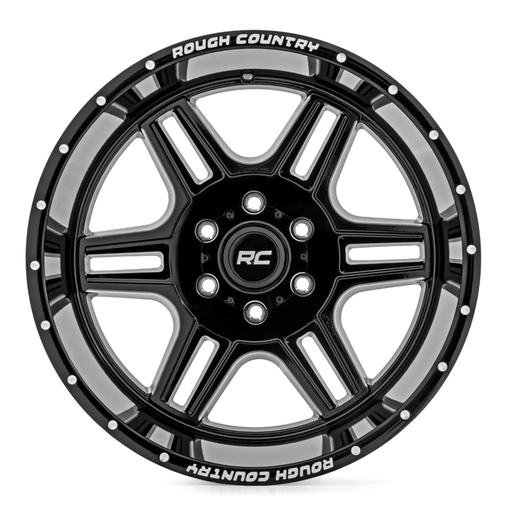 Rough Country 92 Series Gloss Black Milled Accents Wheel 22x12 8x180 Offset – view 2