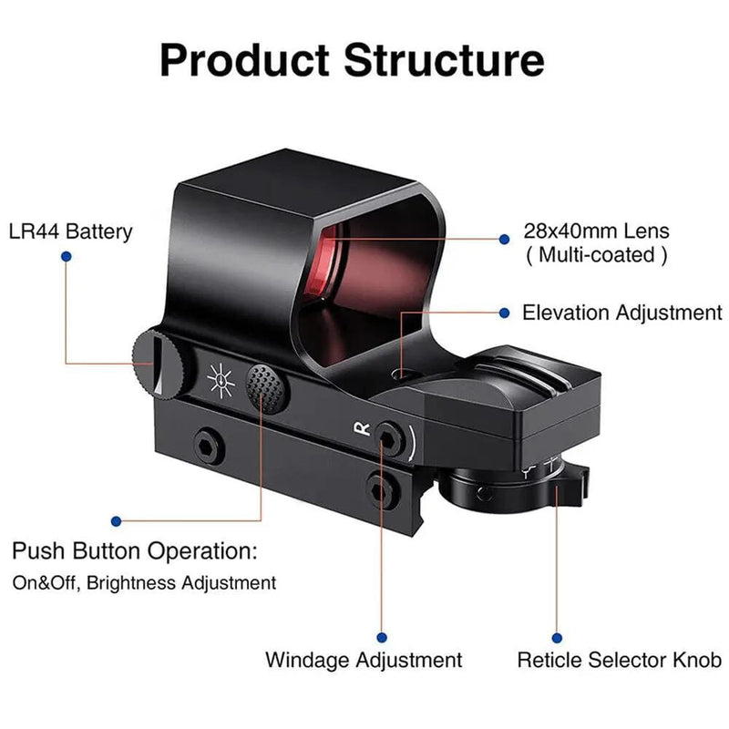 20mm Rail Tactical Red Dot Sight Holographic Reflex Scope – view 3