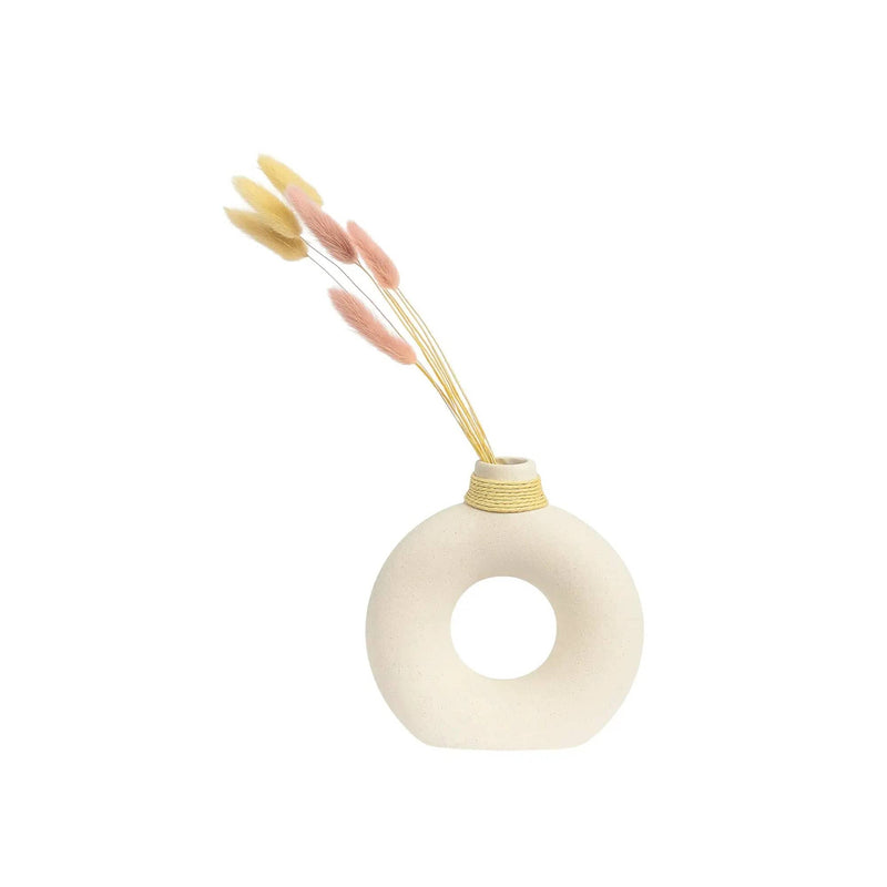 Nest & Stem Homewares Ceramic Vase Frankly Cotton Ceramic Round Textured Vase With Twine Neck Frankly Cotton Ceramic Round Textured Vase With Twine Neck