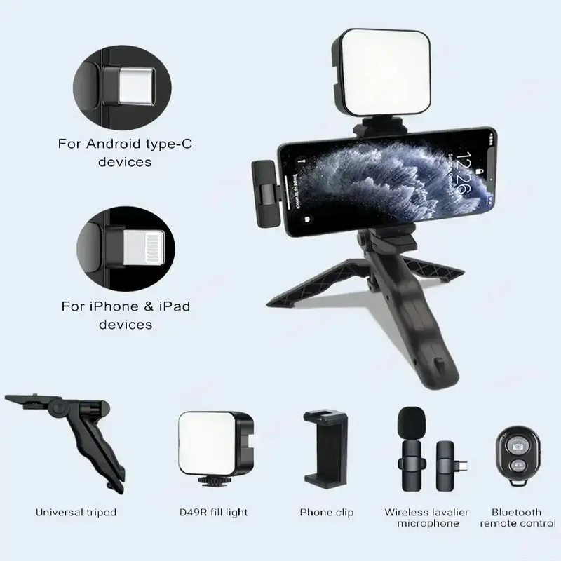 Smartphone Video Kit with Mic, LED Light & Tripod (2 types available) – view 18
