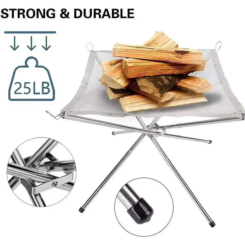 Habicare SS Stainless Steel Foldable Camping Fire Pit & BBQ Rack Stainless Steel Foldable Camping Fire Pit & BBQ Rack