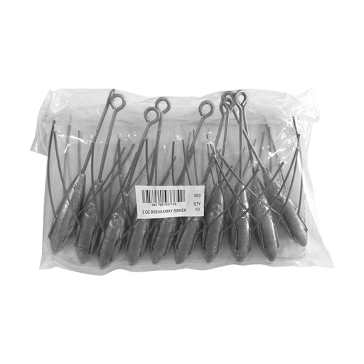 Breakaway Sinker Bulk Pack 3oz (10 per pack) with high tensile wire for surfcasting.
