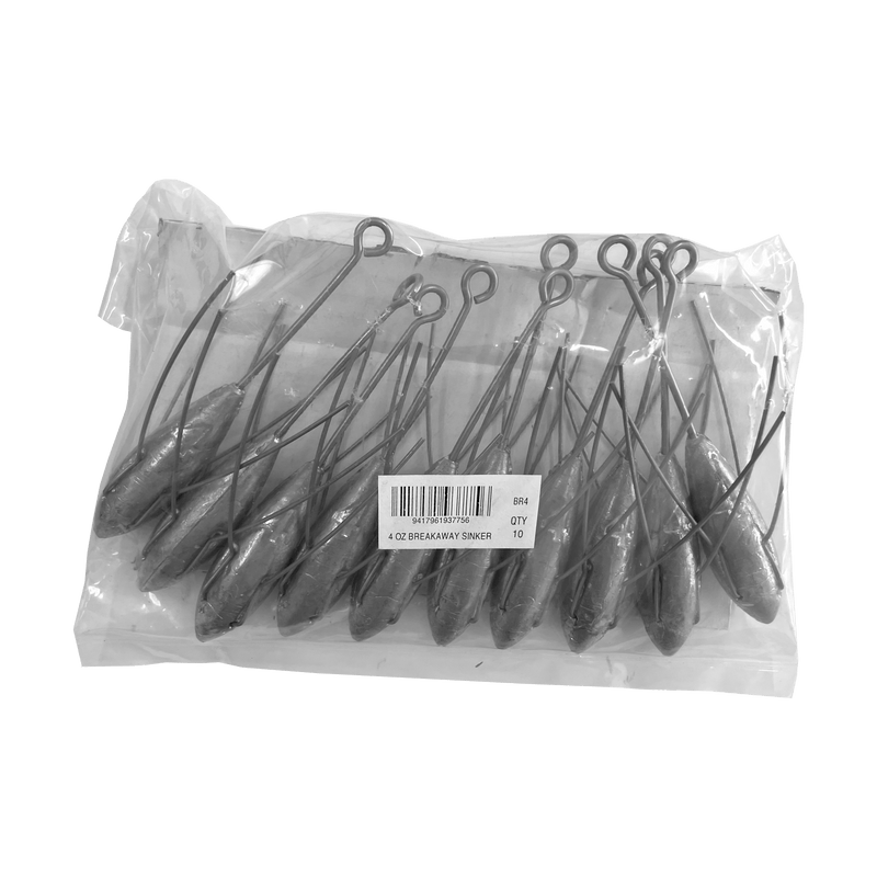 Breakaway Sinker Bulk Pack 4oz (10 per pack) - specialist surfcasting sinkers with wire grips.